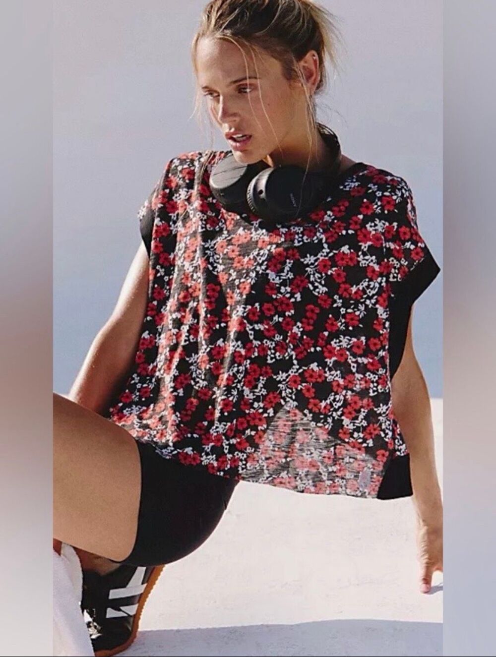 FP Movement My Time Printed Tee, Cranberry Ditzy, NWT, M